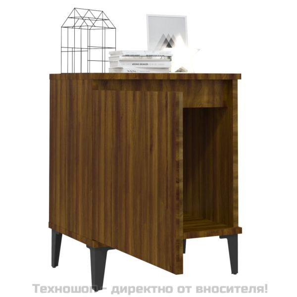 Нощно шкафче с метални крака, кафяв дъб, 40x30x50 см