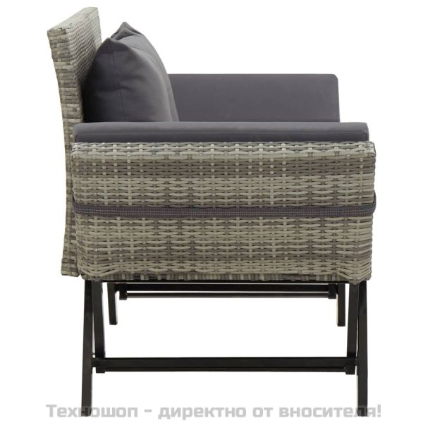 Градинска пейка с възглавници, 176 см, сива, полиратан