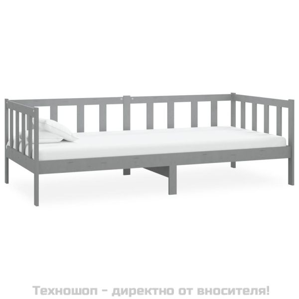 Дневно легло без матрак, сив, борово дърво масив, 90x200 см
