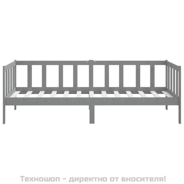 Дневно легло без матрак, сив, борово дърво масив, 90x200 см