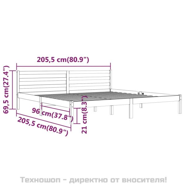 Рамка за легло, бор масив, 200x200 см, сива
