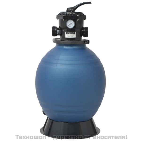 Пясъчен филтър за басейн, 6 позиционен клапан, син, 460 мм