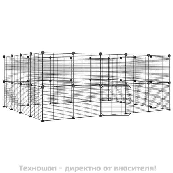 Клетка за животни с врата, 36 панела, черна, 35x35 см, стомана