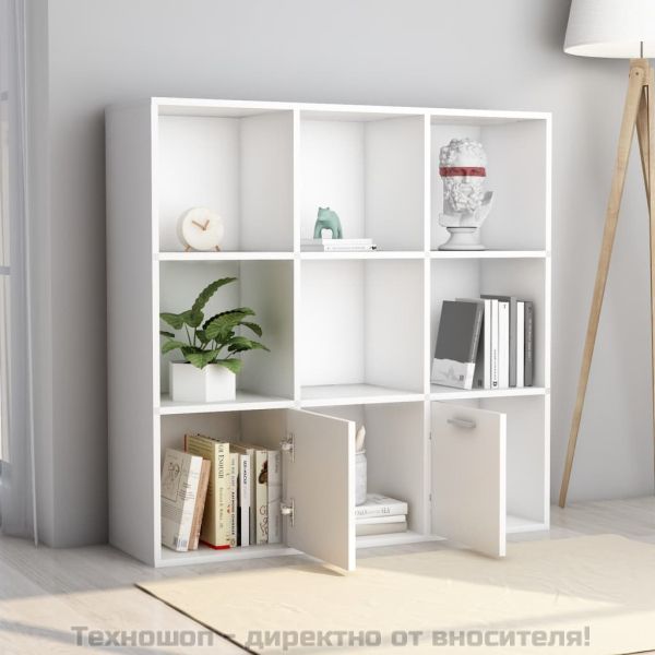 Шкаф библиотека, бял, 98x30x98 см, инженерно дърво