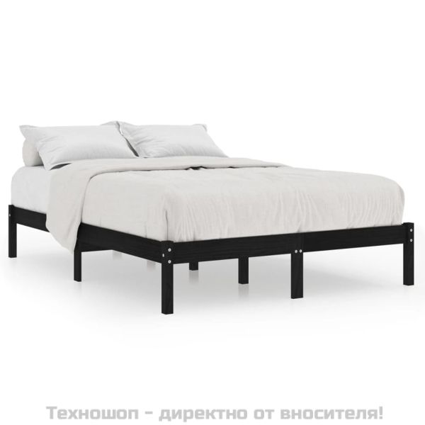 Рамка за легло, черна, бор масив, 140x190 cм