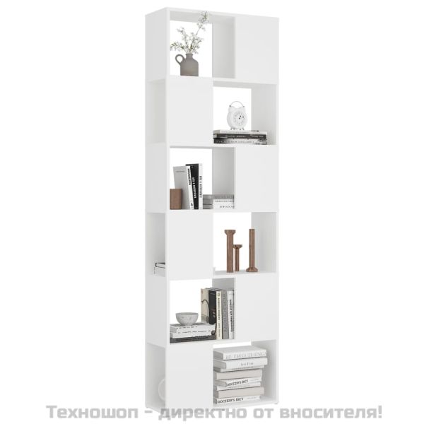 Библиотека/разделител за стая, бялa, 60x24x186 см