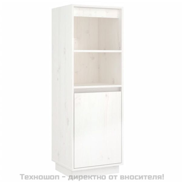 Висок шкаф, бял, 37x34x110 см, борово дърво масив