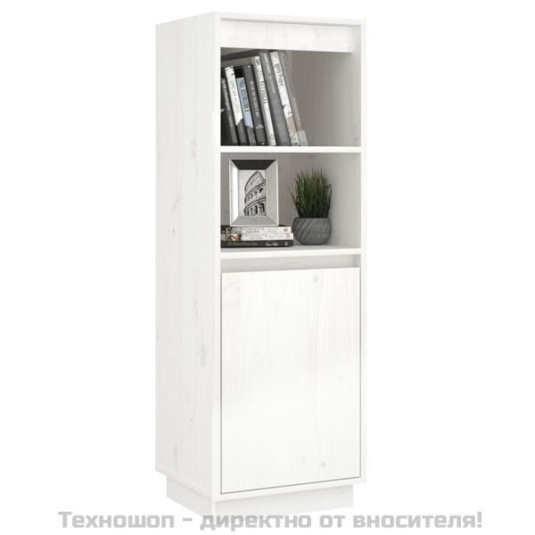 Висок шкаф, бял, 37x34x110 см, борово дърво масив