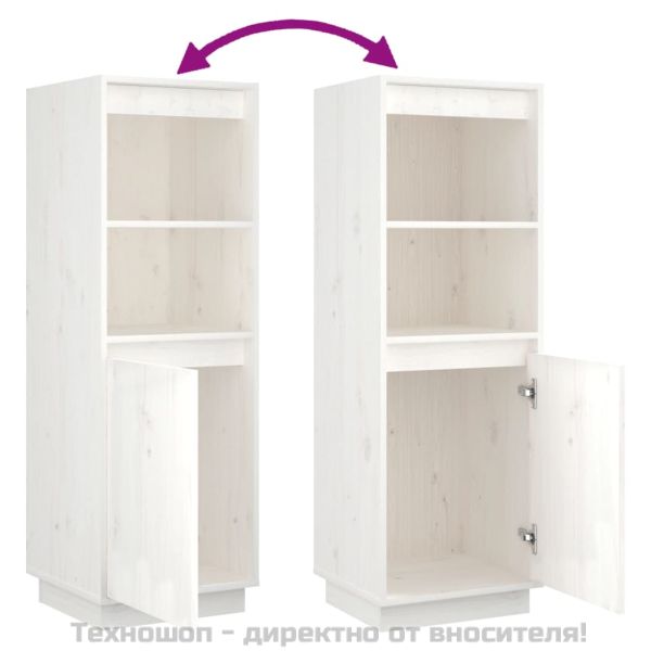 Висок шкаф, бял, 37x34x110 см, борово дърво масив