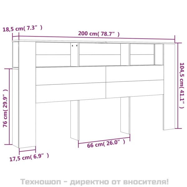 Табла за легло тип шкаф, черна, 200x18,5x104,5 см