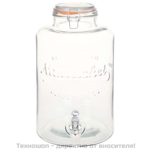 Диспенсър за вода XXL, с кран, прозрачен, 8 л, стъкло