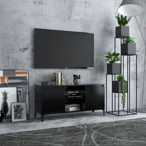 ТВ шкаф с метални крака, черен, 103,5x35x50 см