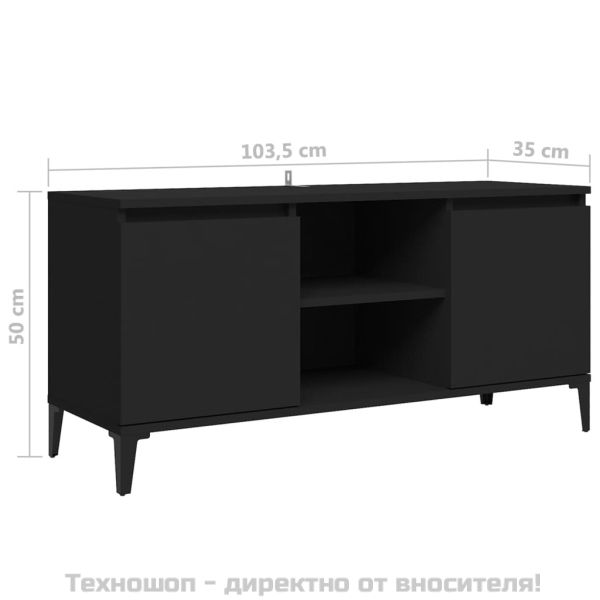 ТВ шкаф с метални крака, черен, 103,5x35x50 см