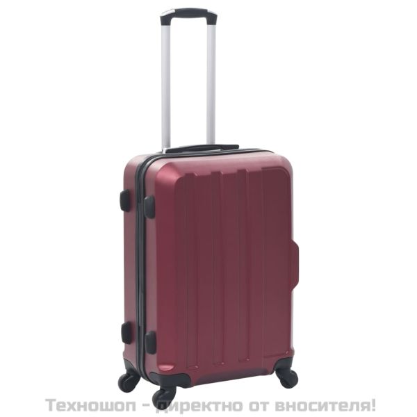 Комплект твърди куфари с колелца, 3 бр, виненочервен, ABS