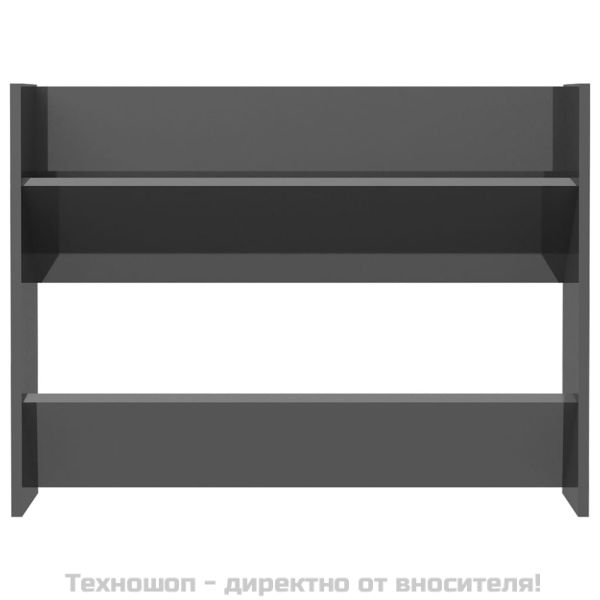 Стенен шкаф за обувки, сив гланц, 80x18x60 см, инженерно дърво