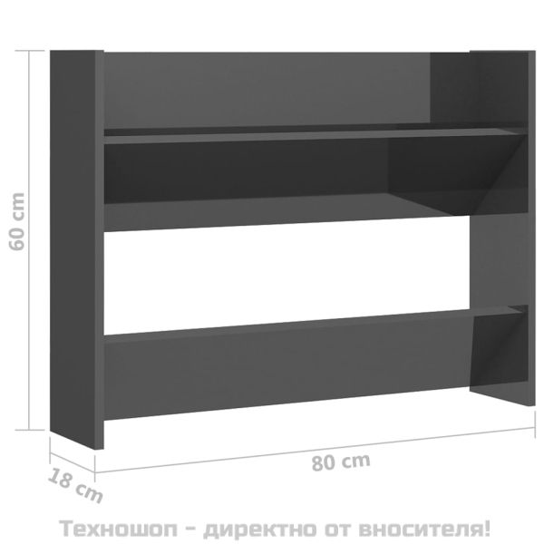 Стенен шкаф за обувки, сив гланц, 80x18x60 см, инженерно дърво