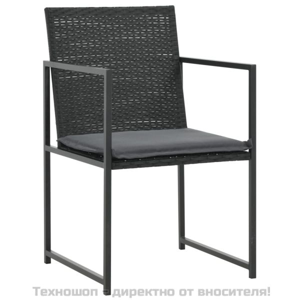 Градински комплект с възглавници, 7 части, полиратан, черен