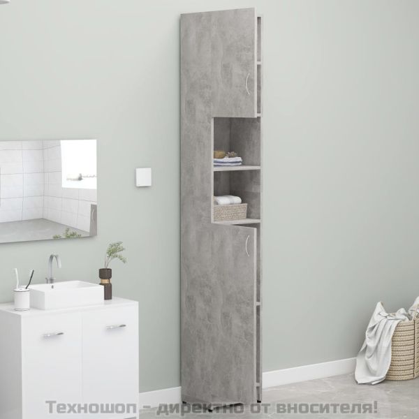 Шкаф за баня, бетонно сив, 32x25,5x190 см, инженерно дърво