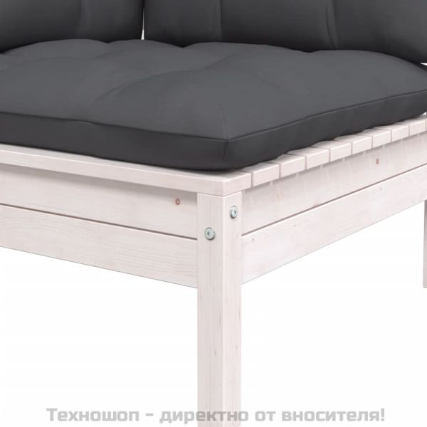 Градински лаундж комплект 3 части с възглавници бял бор масив