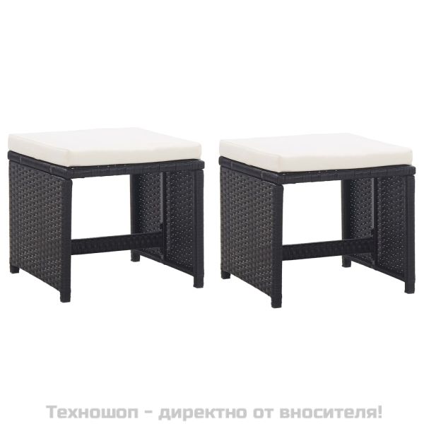 Градински комплект с възглавници, 11 части, черен полиратан