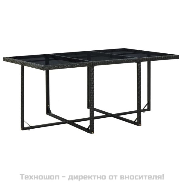 Градински комплект с възглавници, 11 части, черен полиратан