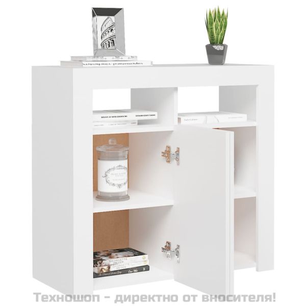 Сайдборд с LED светлини, бял, 80x35x75 см