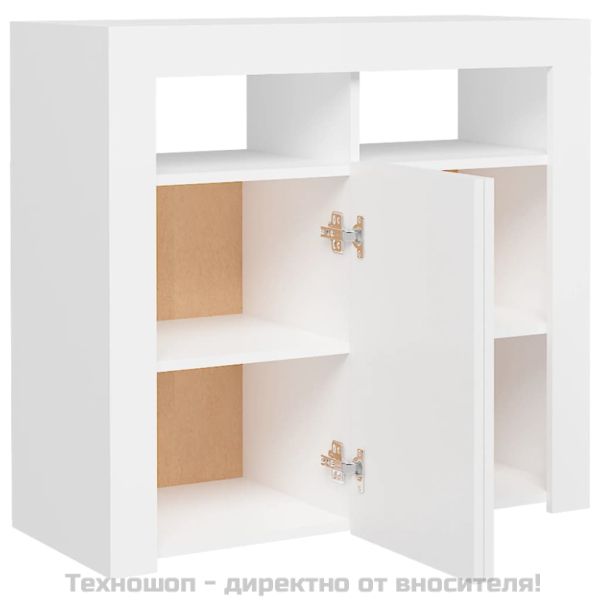 Сайдборд с LED светлини, бял, 80x35x75 см