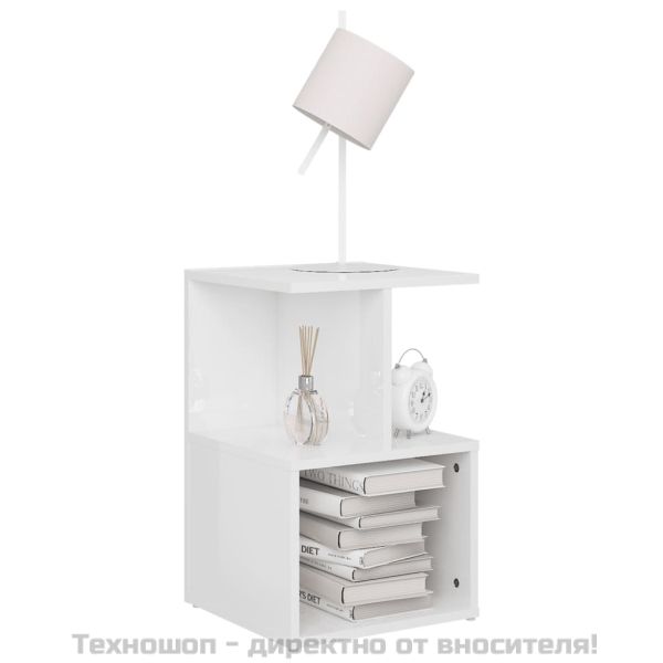 Нощни шкафчета, 2 бр, бял гланц, 35x35x55 см, инженерно дърво