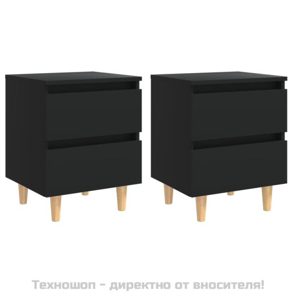 Нощни шкафчета с крака от боров масив, 2 бр, черни, 40x35x50 см