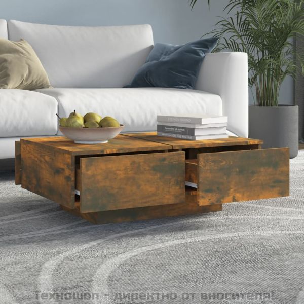 Маса за кафе, опушен дъб, 90x60x31 см, инженерно дърво