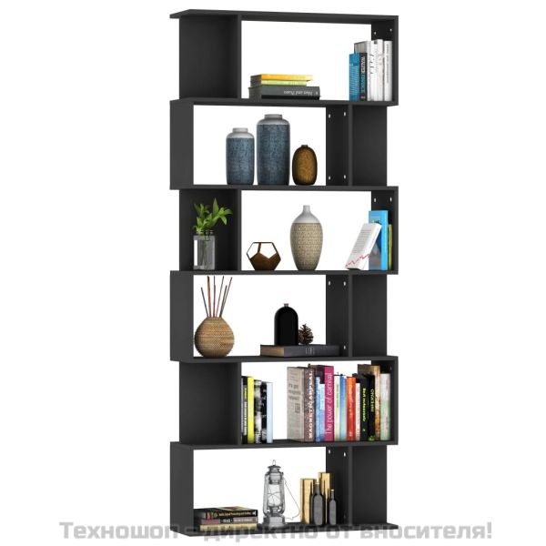 Етажерка разделител за стая черна 80x24x192 см инженерно дърво