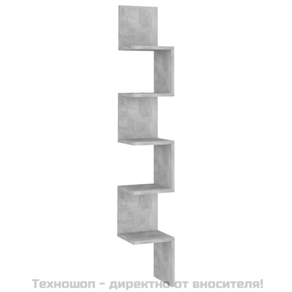 Стенен ъглов рафт, бетонно сив, 20x20x127,5 см, инженерно дърво