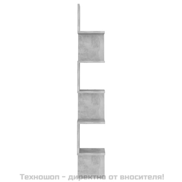 Стенен ъглов рафт, бетонно сив, 20x20x127,5 см, инженерно дърво