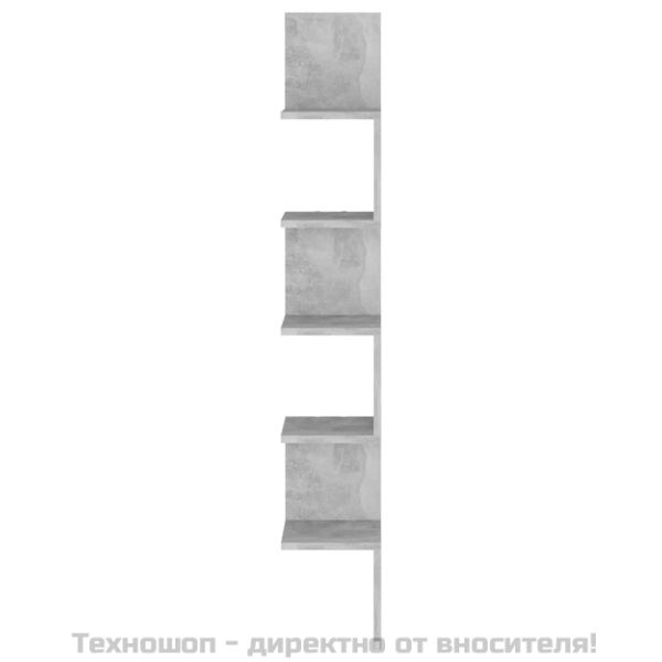 Стенен ъглов рафт, бетонно сив, 20x20x127,5 см, инженерно дърво