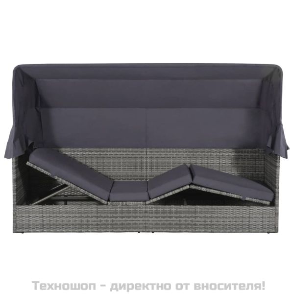 Градинско легло с балдахин, сиво, 205x62 см, полиратан
