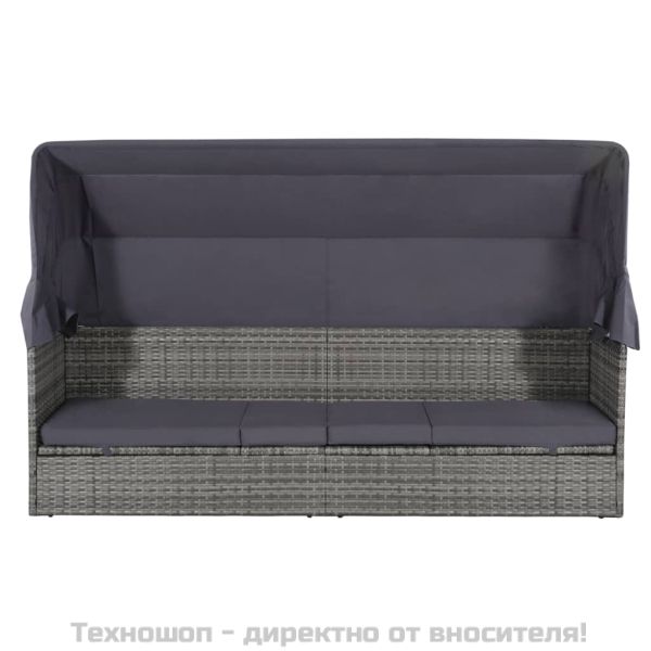 Градинско легло с балдахин, сиво, 205x62 см, полиратан