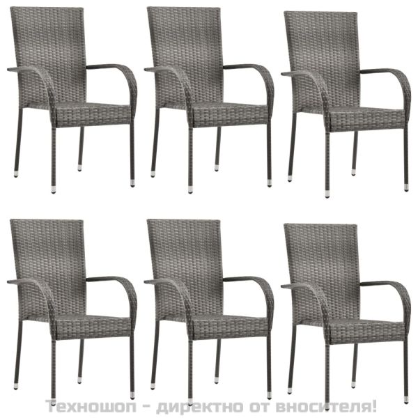 Градински трапезен комплект от 7 части, полиратан, сив