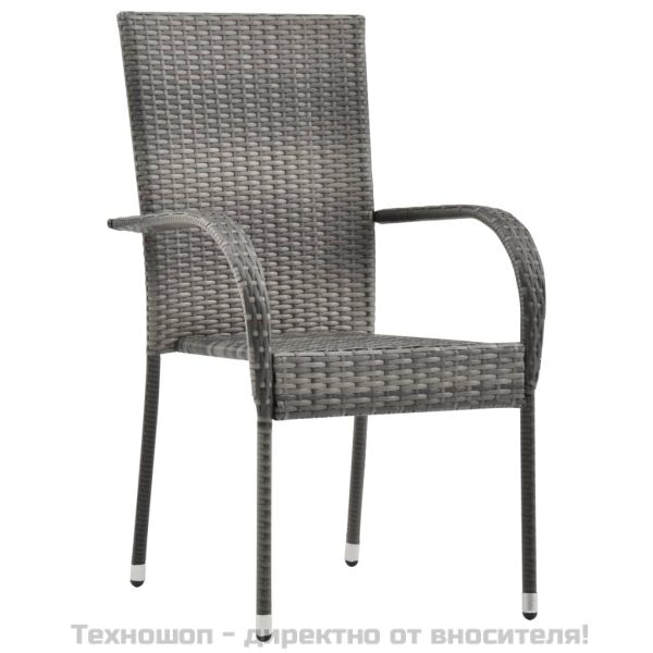 Градински трапезен комплект от 7 части, полиратан, сив