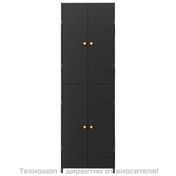 Градински шкаф за съхранение, черен, 59x40x180 см, полиратан