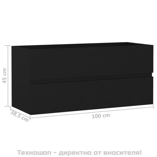 Долен шкаф за мивка, черен, 100x38,5x45 см, инженерно дърво