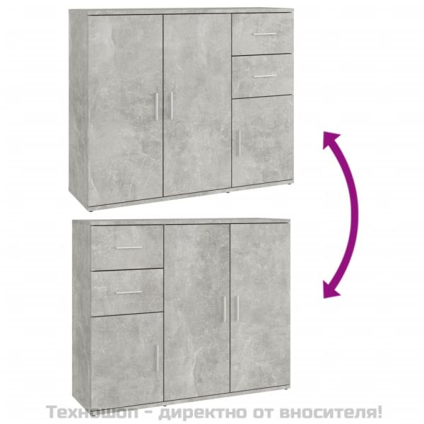 Сайдборд, бетонно сив, 91x29,5x75 см, инженерно дърво