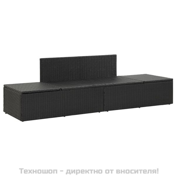 Градинско легло с възглавници, полиратан, черно