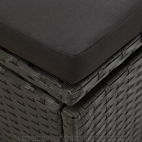 Градинско легло с възглавници, полиратан, черно