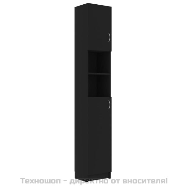 Шкаф за баня, черен, 32x25,5x190 см, инженерно дърво