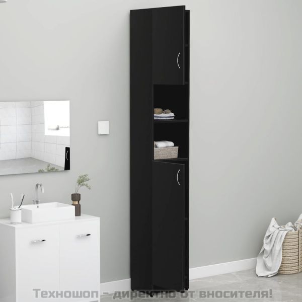 Шкаф за баня, черен, 32x25,5x190 см, инженерно дърво