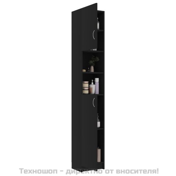 Шкаф за баня, черен, 32x25,5x190 см, инженерно дърво