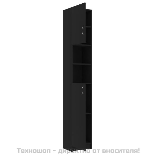 Шкаф за баня, черен, 32x25,5x190 см, инженерно дърво