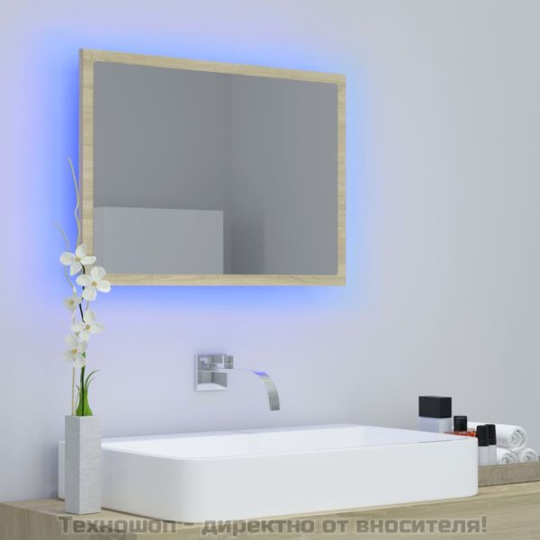 LED огледало за баня, дъб сонома, 60x8,5x37 см, акрил