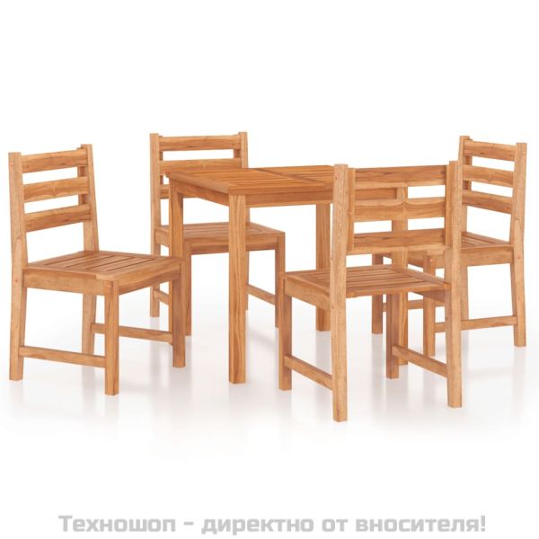 Градински трапезен комплект, 5 части, тиково дърво масив