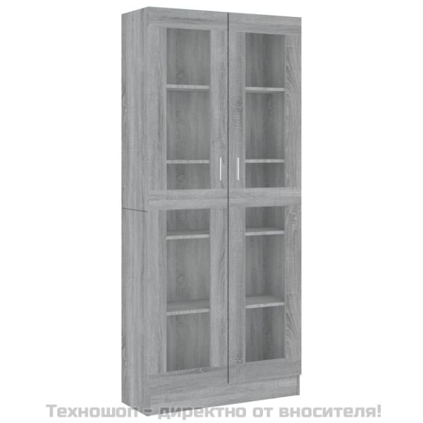 Шкаф витрина, сив сонома, 82,5x30,5x185 см, инженерно дърво